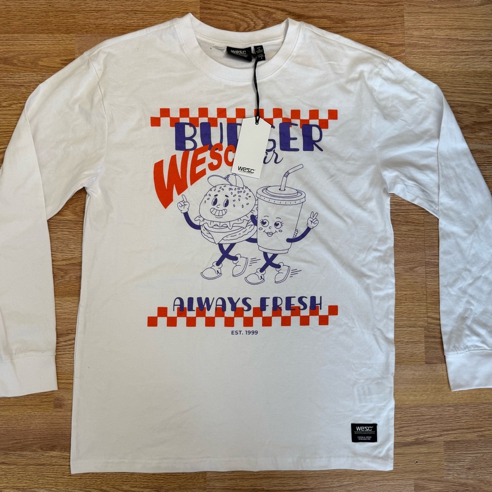 Wesc White Long Sleeve Tee with Orange & Purple Graphic